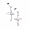 15/16 Inch Sterling Silver Flared Cross Earrings with Cubic Zirconia Stones