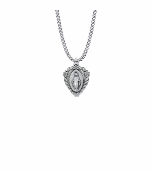 15/16 Inch Sterling Silver Heart and Flowers Miraculous Medal