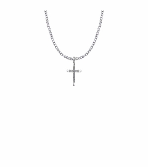 15/16 Inch Sterling Silver Inner Cross on Cross Necklace with Crystal Cubic Zirconia Stones