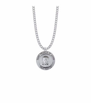 15/16 Inch Sterling Silver Large Round St. Francis Medal, Patron Saint of Animals
