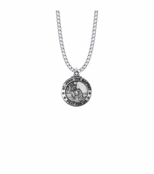 15/16 Inch Sterling Silver Large Round St. John the Baptist Medal, Patron Saint of Baptism 