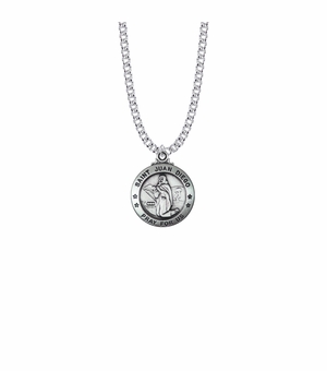 15/16 Inch Sterling Silver Large Round St. Juan Diego Medal, Patron Saint of Indigenous People 