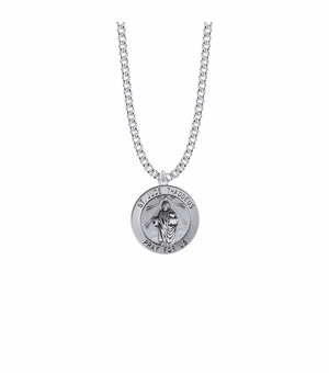 15/16 Inch Sterling Silver Large Round St. Jude Medal, Patron Saint of Hopeless Causes and Desperation