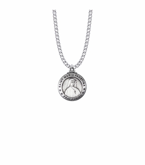 15/16 Inch Sterling Silver Large Round St. Maria Faustina Medal