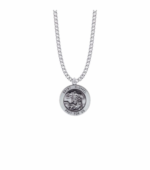 15/16 Inch Sterling Silver Large Round St. Michael Medal, Patron Saint of Police