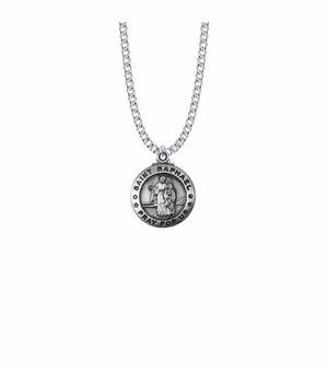 15/16 Inch Sterling Silver Large Round St. Raphael Medal, Patron Saint of Travelers, The Blind, and Bodily Ills