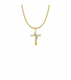 15/16 Inch Two-Tone 18KT Gold Plated Over Sterling Silver Sash Cross Necklace