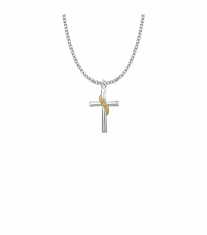 15/16 Inch Two-Tone Sterling Silver Sash Cross Necklace