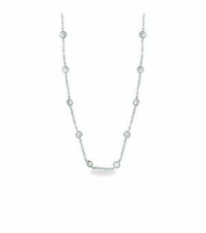 18 Inch Sterling Silver Cable Necklace Chain with Crystal CZ Stones