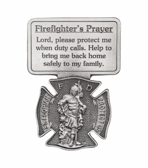 2-1/2 Inch Fine Pewter St. Florian Firefighter's Prayer Visor Clip