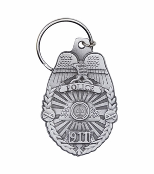 2-1/2 x 1-9/16 Inch Fine Pewter Police Shield Key Chain