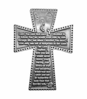 2-1/4 Inch Fine Pewter Footprints in the Sand Prayer Cross Visor Clip