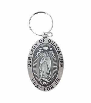 2-1/4 Inch Fine Pewter Oval Our Lady of Guadalupe Key Chain