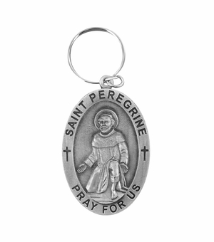 2-1/4 Inch Fine Pewter Oval St. Peregrine, Patron Saint of Cancer Key Chain
