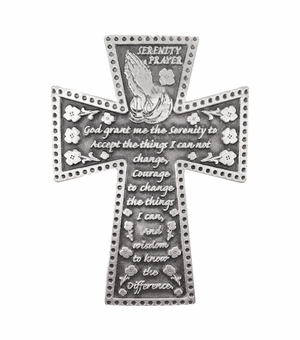 2-1/4 Inch Fine Pewter Serenity Prayer Cross Auto Visor Clip