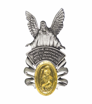 2-1/4 x 1-1/4 Inch Fine Pewter and Gold Plated Angel with St. Christopher Visor Clip