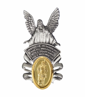 2-1/4 x 1-1/4 Inch Fine Pewter and Gold Plated Angel with St. Florian Visor Clip