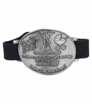2-1/4 x 1-3/4 Inch Fine Pewter Baby Girl Guardian Angel Car Seat and Stroller Medal