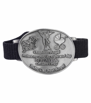 2-1/4 x 1-3/4 Inch Fine Pewter Baby Guardian Angel Car Seat and Stroller Medal