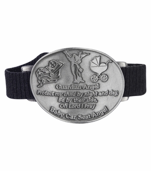 2-1/4 x 1-3/4 Inch Fine Pewter Baby Guardian Angel Car Seat and Stroller Medal