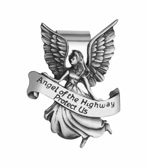 2-1/4 x 1-5/8 Inch Fine Pewter Angel of The Highway Visor Clip