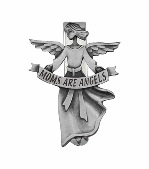 2-1/4 x 1-5/8 Inch Fine Pewter Angel with "Moms are Angels" Visor Clip
