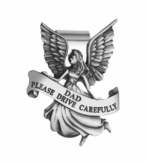 2-1/4 x 1-5/8 Inch Fine Pewter Dad "Please Drive Carefully" Angel Visor Clip
