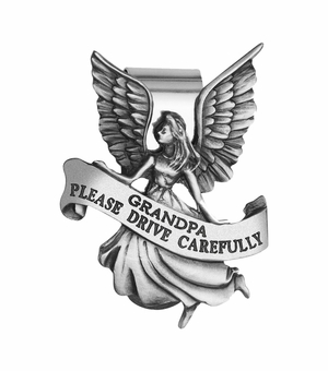 2-1/4 x 1-5/8 Inch Fine Pewter Grandpa "Please Drive Carefully" Angel Visor Clip