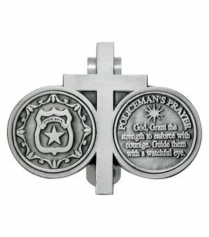 2-1/4  x 2-3/4 Inch Fine Pewter Police Prayer and Cross Coins Visor Clip
