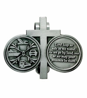 2-1/4  x 2-3/4 Inch Fine Pewter Travelers Prayer and Cross Coins Visor Clip