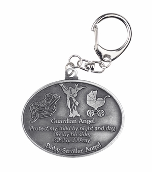 2-1/4 x 2 Inch Fine Pewter Baby Boy Guardian Angel Clip-On Stroller Medal