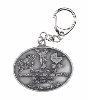 2-1/4 x 2 Inch Fine Pewter Baby Girl Guardian Angel Clip-On Stroller Medal