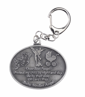 2-1/4 x 2 Inch Fine Pewter Baby Guardian Angel Clip-On Stroller Medal