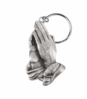 2-1/8 Inch Fine Pewter Serenity Praying Hands Key Chain