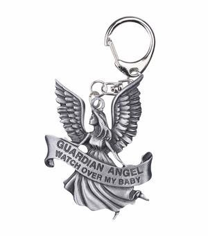 2-1/8 x 2 Inch Fine Pewter Guardian Angel Baby Clip-On Stroller Medal