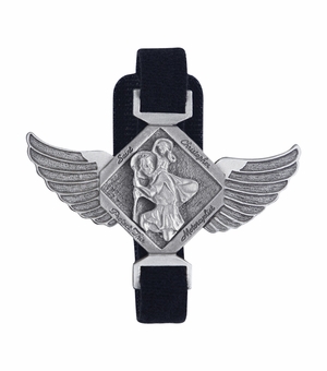 2-1/8 x 3 Inch Fine Pewter Angel Winged  St. Christopher, Patron Saint of Travelers Biker Strap