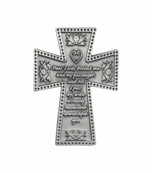 2-3/16 x 1-9/16 Inch Fine Pewter Travel Cross Protect Me Visor Clip