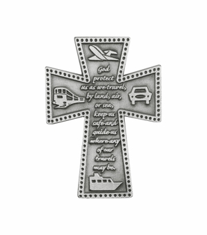2-3/16 x 1-9/16 Inch Fine Pewter Travel Cross Protect Us Visor Clip