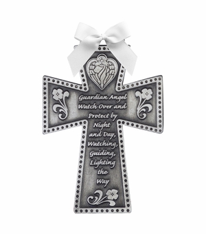 2-3/4 Inch Antiqued Pewter Guardian Angel Cradle Cross