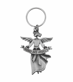 2-3/8 Inch Fine Pewter Angel with "Moms Are Angels" Key Chain