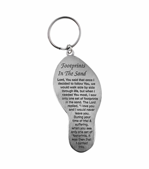 2-3/8 Inch Fine Pewter Footprints in the Sand Key Chain