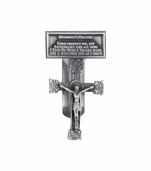 2-3/8 x 1-1/4 Inch Fine Pewter Motorist Prayer and Crucifix Visor Clip