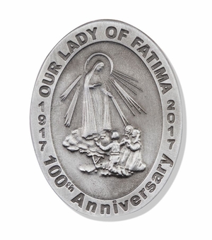 2-3/8 x 1-3/4 Inch Oval Fine Pewter Our Lady of Fatima Visor Clip
