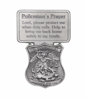 2-5/8 Inch Fine Pewter St. Michael Policeman's Prayer Visor Clip