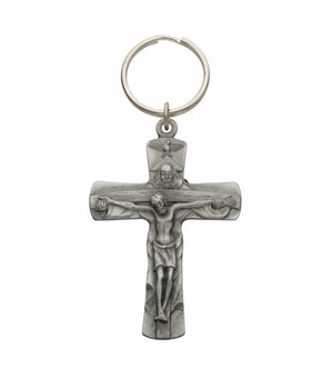 2-5/8 x 1-3/4 Inch Fine Pewter Holy Trinity Crucifix Key Chain