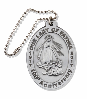 2-5/8 x 1-7/8 Inch Oval Pewter Our Lady of Fatima Auto Mirror Medal