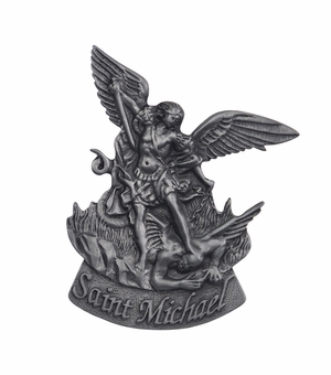 2-5/8 x 2-1/8 Inch Fine Pewter St. Michael, Patron Saint of Police Visor Clip