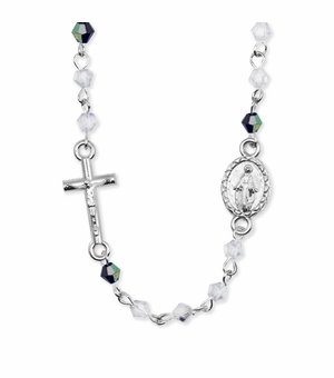 2.5mm Glass Crystal Beads Rosary Necklace with Cross and Miraculous Medal Charms