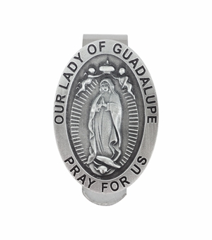 2 Inch Antiqued Fine Pewter Oval Our Lady of Guadalupe Visor Clip
