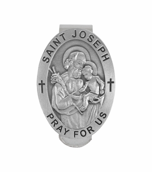 2 Inch Fine Pewter Oval St. Joseph, Patron Saint of Carpenters/Workers Visor Clip